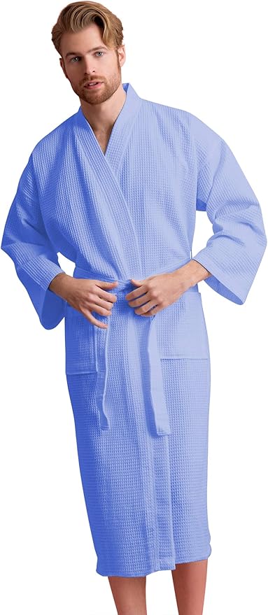 Soft Touch Linen Men's Cotton Waffle Bathrobe, Luxurious & Lightweight, Comfortable & Absorbent, Softness, Fast Dry,