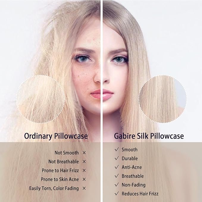 Gabire Mulberry Silk Pillow Cases Set of 2, Both Sides Real Silk Pillowcase for Hair and Skin Prevent Acne Pillowcase Organic Silk Pillowcases 2 Pack with Hidden Zipper, White, Standard (20"×26")