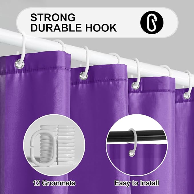 timecity Shower Curtain Liner Purple PEVA Bath Curtain with 3 Magnets Thickened Waterproof Quick Drying Shower Curtain Set with 12 White Plastic Hooks Shower Liner for Bathroom Shower,71x71inch