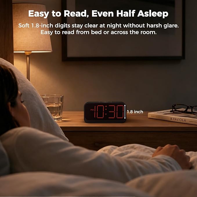Acedeck Battery Operated Alarm Clock for Bedroom Travel: Cordless Compact Large Display Digital Clock with Auto Dimming - 4 Dimmers Easy to Use for Adults Seniors Red Digits