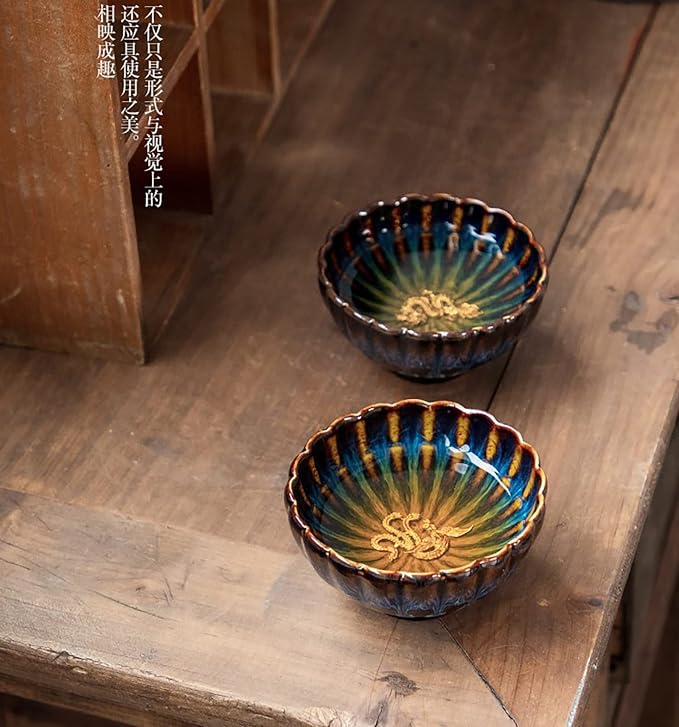 JianZhan tenmokus tea cup Ceramic Handmade TeaCup inlay Teacup Kungfu Tea Cup Master Teacup (Color : Phoenix)