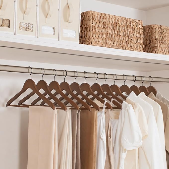 JS HANGER Wooden Coat Hangers, 30 Pack High Grade Wood Suit Hangers with Non Slip Pant Bar - Extra Smooth and Splinter Free, Retro Finish
