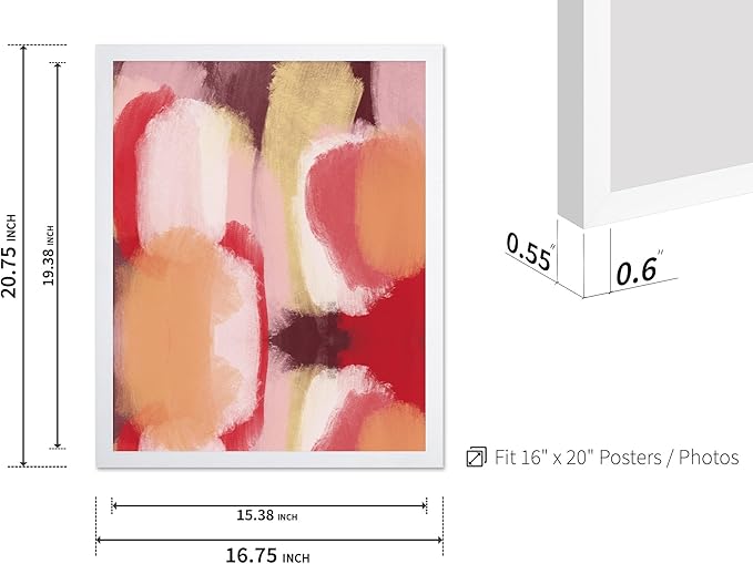 Monem Art Abstract Wall Poster - Modern Geometric Design Print - Colorful Artwork for Living Room or Bedroom Decor - Contemporary Design for Office - 16x20 White Framed