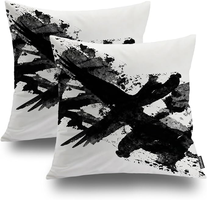 Shrahala Black White Decorative Pillow Covers, Watercolor Brush Strokes Black and White Decorative Decorative Pillowcases 18x18 inch Set of 2 Cushion Case for Sofa Throw Pillow Covers