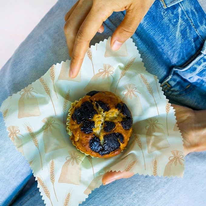 Reusable Beeswax Wrap, 9 Pack Sheets for Bread, Fruit, Bowl, Organic, Sustainable, Zero Waste, Plastic-Free Food Storage, 1XL, 3M, 5S, Flour Sack and Gingham Pattern