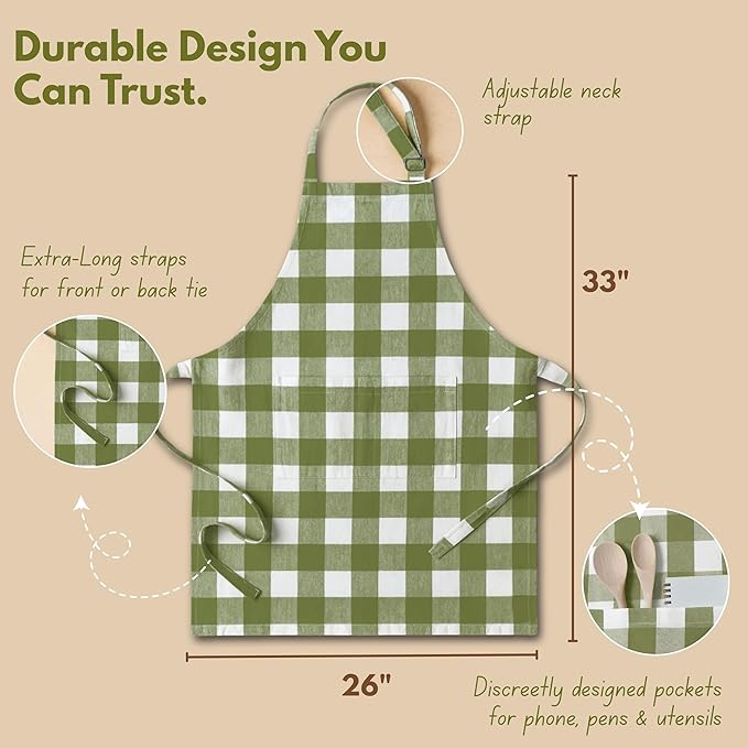 Native Fab Kitchen Apron 2 Pack - 100% Cotton Adjustable, Durable Apron with Pockets, Perfect for Cooking, Baking, Grilling
