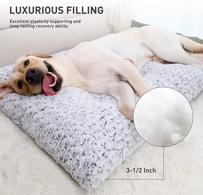 KSIIA Washable Dog Bed Deluxe Plush Dog Crate Beds Comfy Kennel Pad Anti-Slip Pet Sleeping Mat for Large, Jumbo, Medium, Small Dogs Breeds, 35" x 23", Gray