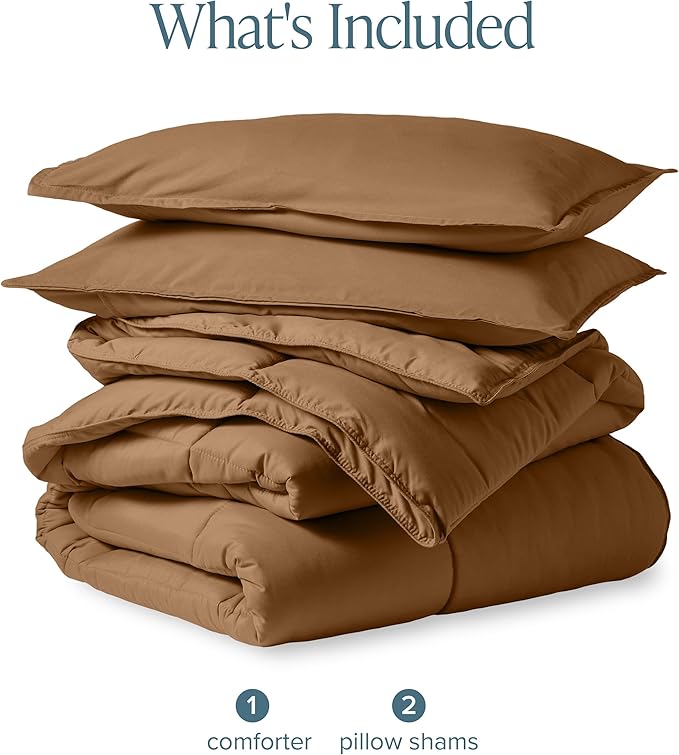 Bare Home Comforter Set - Cal King Size - Ultra-Soft - Goose Down Alternative - Premium 1800 Series - All Season Warmth (Cal King, Caramel)