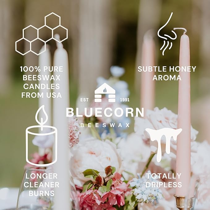 Bluecorn Beeswax Taper Candles, 100% Pure Natural Bees Wax, Pair of 12 Inch Lilac Tapered Candlesticks, Clean Burning & Dripless, Fragrance Free, Long Lasting, Home Decor, American Made, 1 Count