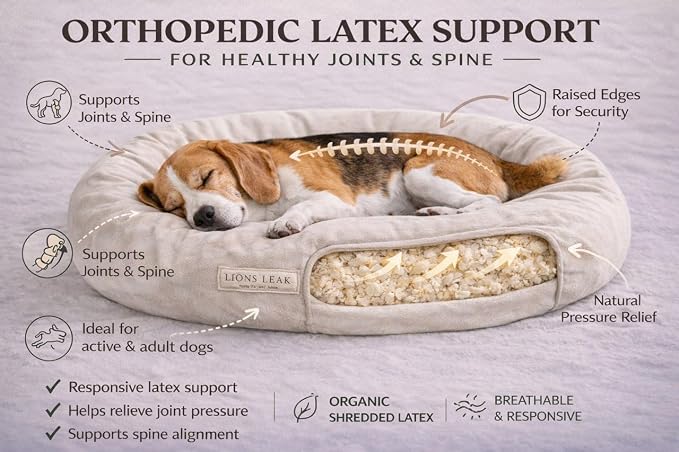 Round Dog Bed – Natural Canvas, Removable Washable Cover, Raw Cotton or Latex Fill, Hypoallergenic Non-Toxic, Made in USA (Natural, Medium, Firm Support – Raw Cotton)