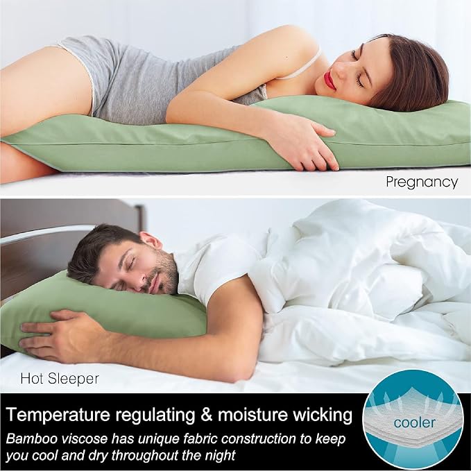 BEDELITE Body Pillow Cover, Rayon Made from Bamboo, Cooling Body Pillow Pillowcase for Hot Sleepers and Night Sweats, Breathable & Silky Soft Full Long Pillow Case Cover (Sage Green, 20x54 Inches)