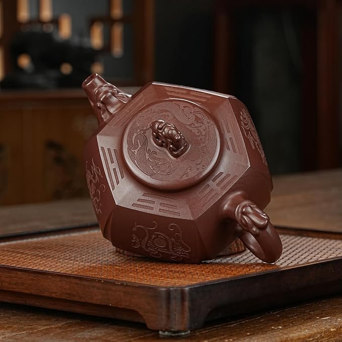 Zisha Teapot, Chinese Yixing Clay Handmade Tea Pot 9.8 Oz, Infuse Brew Kung Fu Loose Leaf Tea Maker (BaGua,Zini Purple Clay)