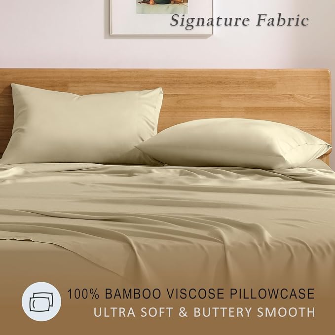 TOSMO Luxury Pillow Case Set of 2 - Cooling Viscose Derived from Bamboo, Oeko-TEX, Breathabl Silky Soft Pillow Cases with Envelope Closure (Standard, Dune)