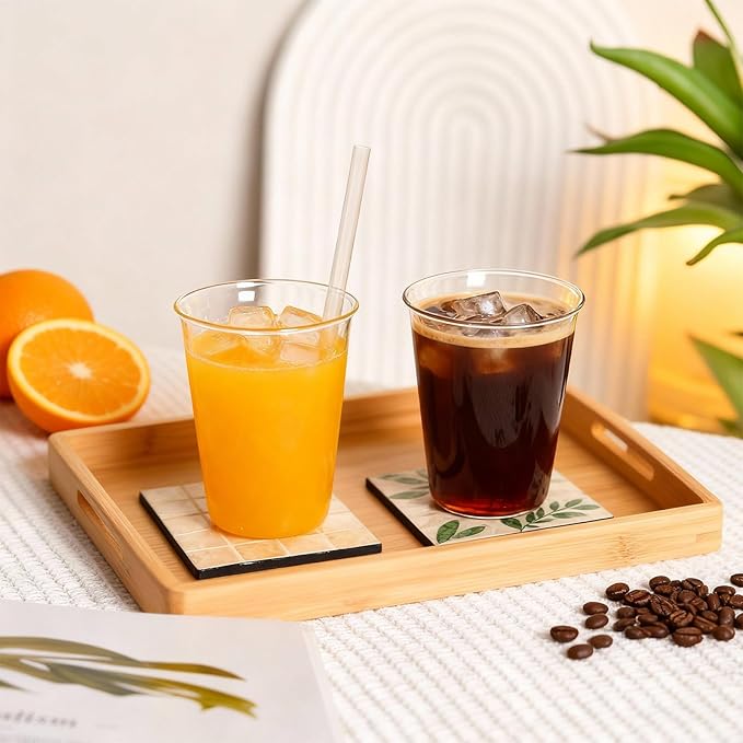 Set of 6 11.8 oz Clear Drinking Glass with Straws 340 ml Iced Tea Beer Cups Heat Resistant Kitchen Glassware for Juice, Beverage, Cocktail, Coffee, Soda