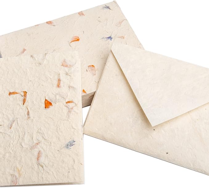 HIMALAYAN BAZAAR Lokta Paper Greeting Cards and Envelope Set - Ecofriendly Stationary Blank Note Cards | All Occasion Greeting Cards | Handmade in Nepal