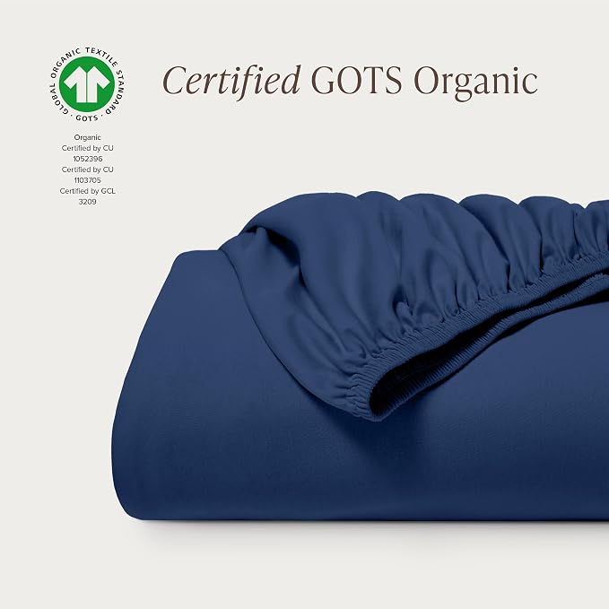 Bare Home 100% Organic Cotton Jersey Fitted Sheet - Twin XL Size - Ultra Soft - Deep Pocket Fitted Sheet - 100% Cotton - Ring Spun Yarns (Twin XL, Dark Blue)