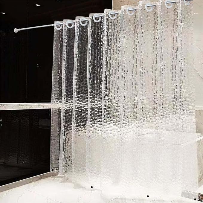 No Hook Shower Curtain or Liner - 8G Heavy Duty Cobblestone Bathroom Shower Curtain No Hooks Required, Waterproof Plastic & PVC Free, Standard Size 71 x 74, Pebble (Water)