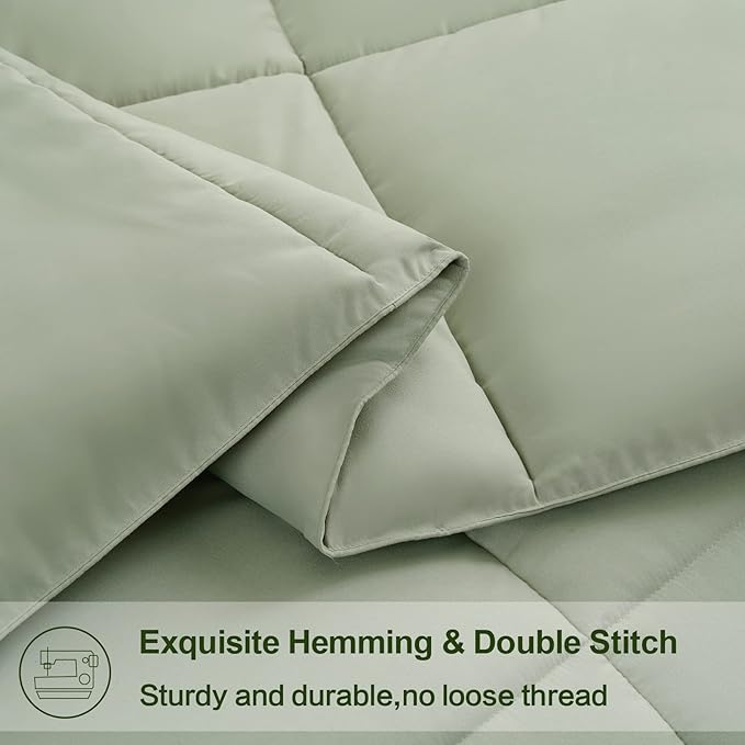 EASELAND Oversized Queen Down Alternative Comforter - Quilted Duvet Insert for All Seasons, Soft Lightweight with Corner Tabs, Summer Winter Warm Bedding, Sage Green 98×98 Inches