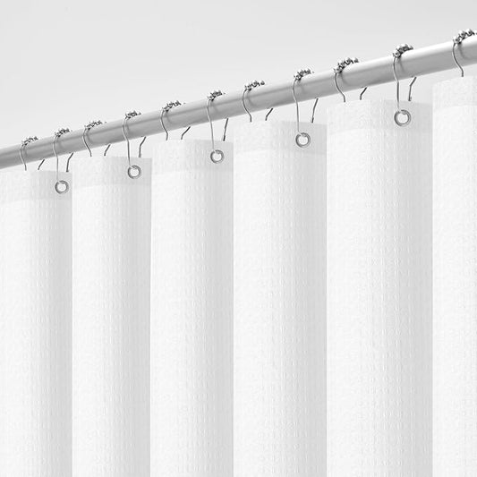 downluxe Waterproof Fabric Shower Curtain Liner, Soft Cloth Shower Liner with Magnets, Machine Washable & Hotel Quality Bathroom Curtain, 72" W x 66" L, Waffle White