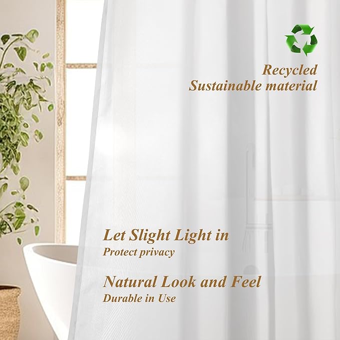 Mrs Awesome 36x72 Sustainable Shower Curtain Liner, Recycled Polyester Material, Eco Friendly, Non Plastic & Freon-Free Washable Stall Fabric Shower Curtain Liner with Magnets, 36" x 72", White
