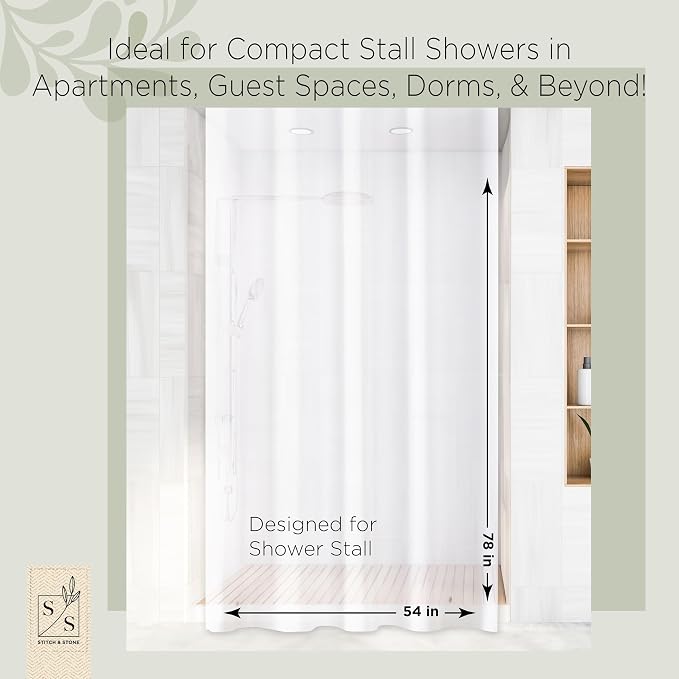 Stitch & Stone Shower Curtain Liner, Premium Medium Weight Durable Waterproof 6g PEVA for Bathroom with Weighted Magnets, Extra Long 54" x 78", Frosty 1 Pack
