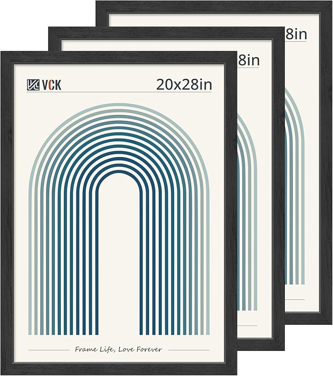 VCK 20x28 Poster Frame Solid Wood black 3 Pack Picture Frames 20 x 28 Inches with Wall Mounting Hanging