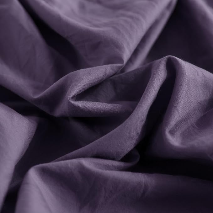 NEXHOME PRO 100% Washed Cotton Duvet Cover Twin Size, Ogranic Natural Linen Feel Breathable Bedding Set with Zipper Closure, 2 Pieces Duvet Cover Set Eggplant (No Comfortert) 6890