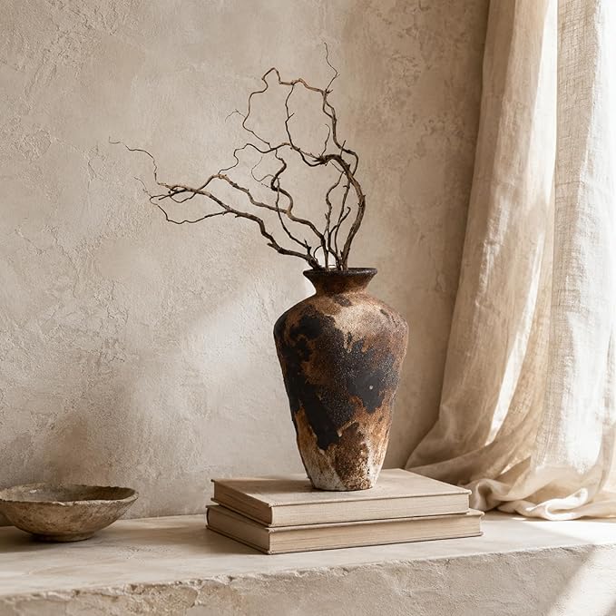 Wabi Sabi Vase, 9.1" Wabi Sabi Decor Rustic Vase, Brown Ceramic Vase for Centerpiece, Vintage Farmhouse Decor for Home Decorative, Table, Living Room, Bedroom, Bathroom, Kitchen