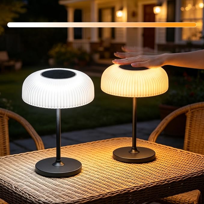 Solar Cordless Table Lamp, Portable Outdoor Mushroom Desk Lamp, 2 Mode Lighting Waterproof Gesture and Touch Lamp with USB Rechargeable for Bedroom, Shower, Yard, Hiking (1 Pces)