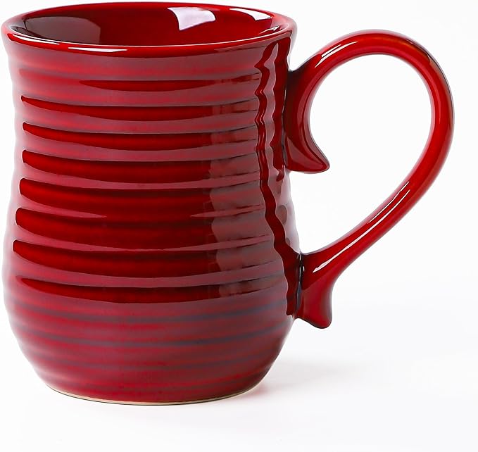 21 oz Large Ceramic Coffee Mugs, Handmade Cup with Large Handle, Big Tea and Coffee Cups for Office and Home, Microwave and Dishwasher Safe (Red)
