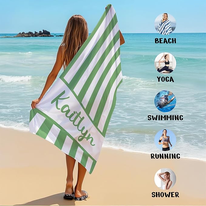 JML Personalized Beach Towel with Name, Custom Cabana Stripe Beach Towel, Customized Microfiber Pool Towel, Quick Dry & Absorbent Swim Towel for Adult,Anniversary, Birthday, Summer Holiday,Vacation