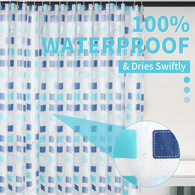 PEVA Shower Curtain Liner - 70x72 inch Waterproof & Odorless Bathroom Liner, Eco-Friendly PVC-Free, Minimalist Semi-Transparent Plaid Design, Quick-Dry Modern Decor with Hooks