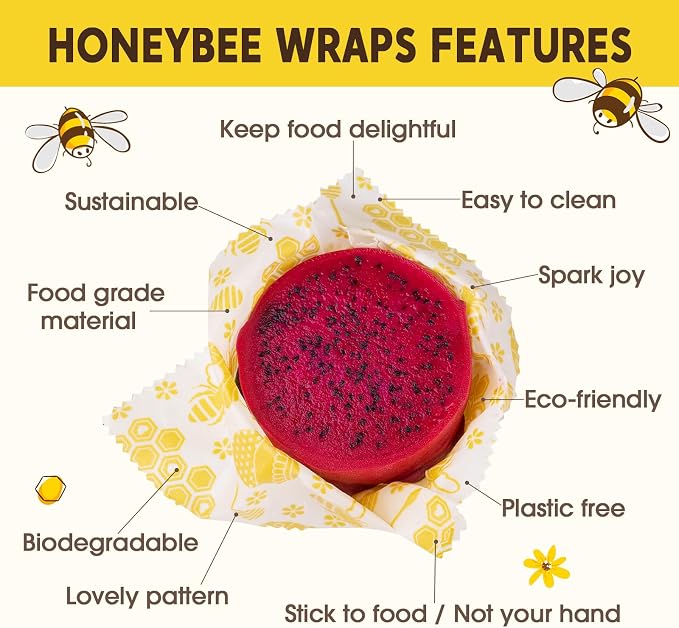 Reusable Beeswax Food Wraps, 9 Pack - Assorted Sizes (XS,S, M, L) | Organic Cotton, Eco Friendly, Plastic Free | Honeycomb Design (Orange)