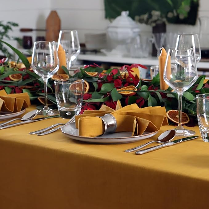 Huddleson Saffron Gold Linen Napkin 20x20 (Set of Four) Luxury Italian Linen Napkin Sewn in US