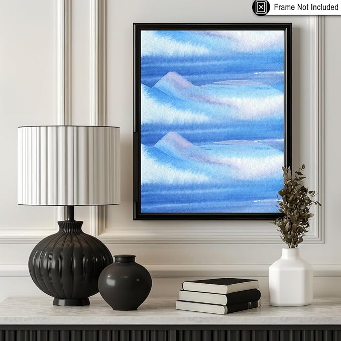 Monem Art Blue Watercolor Abstract Landscape Print - Minimalist Ocean Horizon Art Poster - Wall Decor for Living Room, Bedroom or Office - 16x20 Unframed Wall Art by Rs Lab Studio