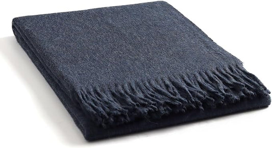 Superfine Alpaca Wool Throw Blanket - Lightweight Alpaca Merino Wool Throw Blankets for Using Indoors or Outdoors | Soft Peruvian Alpaca Blanket Wool Blanket Solid Color 72" x 60" (Denim Blue)