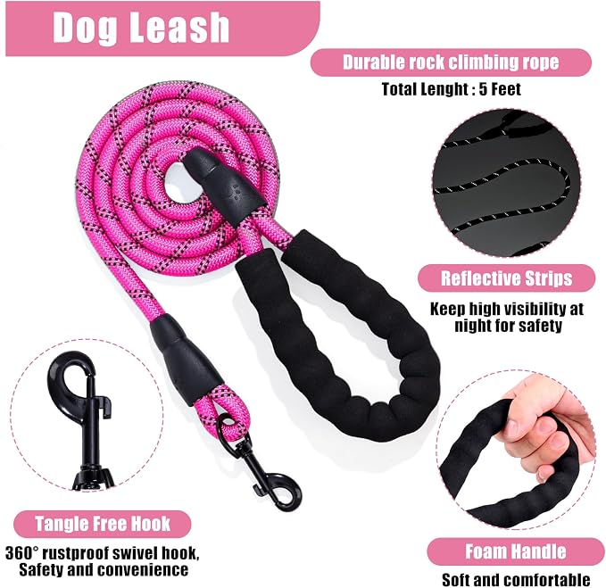 No Pull Dog Harness Adjustable Collar & Leash Set - Dog Halter Harnesses Collapsible Bowls & Poop Bag Dispenser Muzzle ID Tags Toys Fits Small Medium Large Dogs (Pink-S)