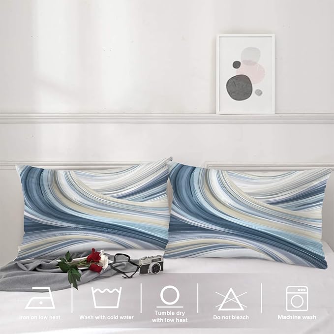 Shrahala Serene Fluid Art Pillowcases, Calm Hues Minimalist Lumbar Pillow Cover Decorative Blended Double-Sided No Inserts for Bedroom Sofa Living Room Set of 2 (26 x 20 in)