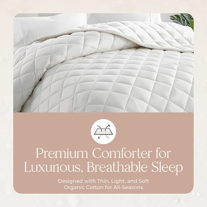 100% Organic Cotton Comforter - Comforter for Summer & All Seasons with Non Clumping Diamond Stitching - Premium Soft & Breathable Duvet Insert - GOTS & Fairtrade Certified (Twin/Twin XL)