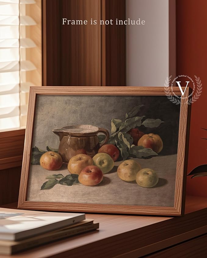 Vintage Gallery Wall Art for Home Decor, Farmhouse Kitchen Canvas Wall Decor Artwork, Antique Rustic Apple Still Life Oil Painting Print Fruit Painting for Bathroom, Living Room, Desktop - 8x10Inch Unframe