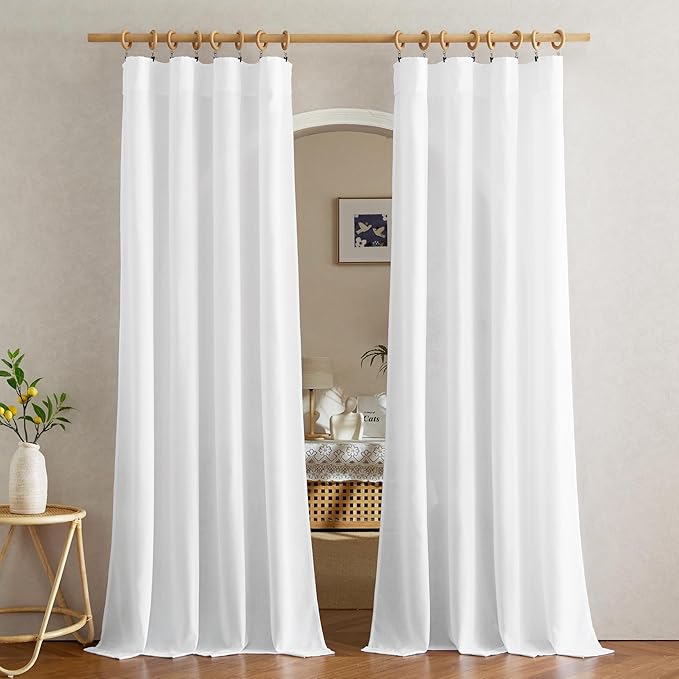 NICETOWN Natural Linen 144 inch Curtains for Living Room, Rod Pocket & Back Tab Thick Flax Privacy Added Window Treatments with Light Through for Bedroom/Home Family, W55 x L144, 2 Panels
