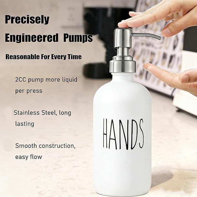 White Soap Dispenser Set, Glass Soap Dispenser with Stainless Steel Pump & Tray, Farmhouse Hand Soap Dispenser & Dish Soap Dispenser for Bathroom Kitchen Sink(White h)