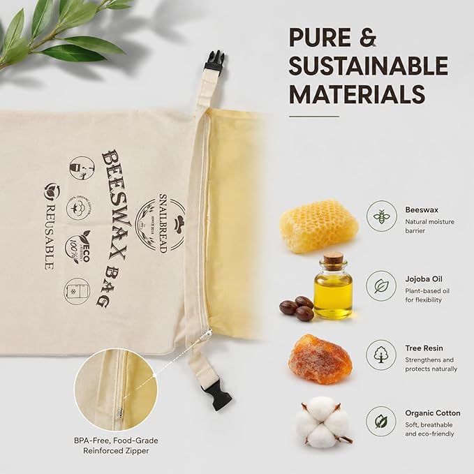XL Reusable Beeswax Food Storage Bags with Zipper - 2 Pack (13x17) for Sourdough & Homemade Bread | Sustainable Eco-Friendly Freshness Keeper | Upgraded Zippered Beeswax Wrap Bag, Zero Waste