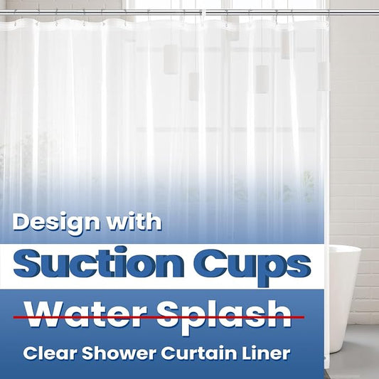 downluxe Shower Curtain Liner, PEVA Plastic Shower Liner with 3 Magnets, 72" x 72" Waterproof Bathroom Curtain, Suction Cups Clear, 1 Pack