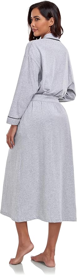 COLORFULLEAF 100% Cotton Women's Robes Summer Lightweight Kimono Soft Long Cotton Bathrobe for Women with Pockets