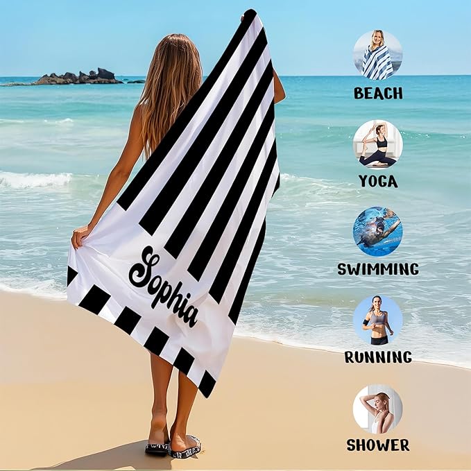 JML Personalized Beach Towel with Name, Custom Cabana Stripe Beach Towel, Customized Microfiber Pool Towel, Quick Dry & Absorbent Swim Towel for Adult,Anniversary, Birthday, Summer Holiday,Vacation