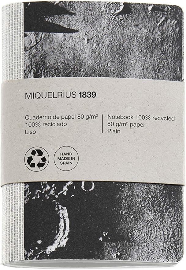 Miquel Rius Cute Recycled Notebook with Staple and Fabric Spine - Size mm, 56 Plain pages 80 g/m2 104 x 150 mm Moon