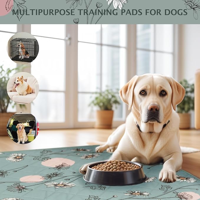 IEUUMLER Washable Pee Pads for Dogs Extra Large 71" x 71", 1 Pack Non-Slip & Waterproof Whelping Pad, Reusable Puppy Potty Training Pad for Playpen EU007 (Green Daisy, 71"X71"-1pcs)