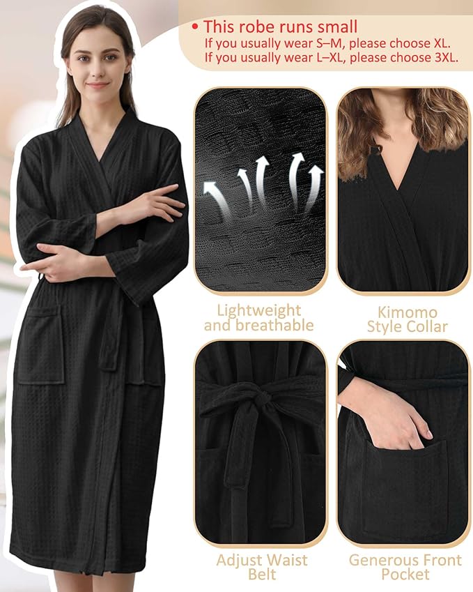 Jecery Waffle Bathrobe and Slippers Bulk Set Spa Robes Hotel Bath Lightweight Thin Commercial Soft for House Shower Party