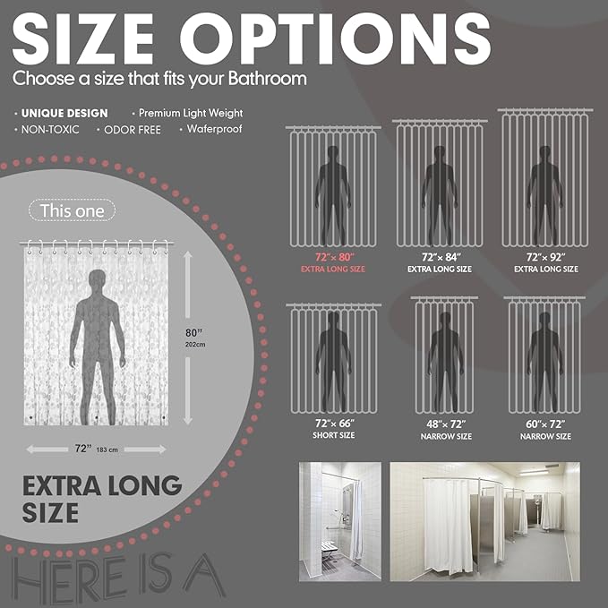 3D Pebble Pattern Waterproof Shower Curtain Liner EVA Shower Curtain with 3 Bottom Magnets, Shower Liner for Shower Stall, Bathtubs, 72 x 80